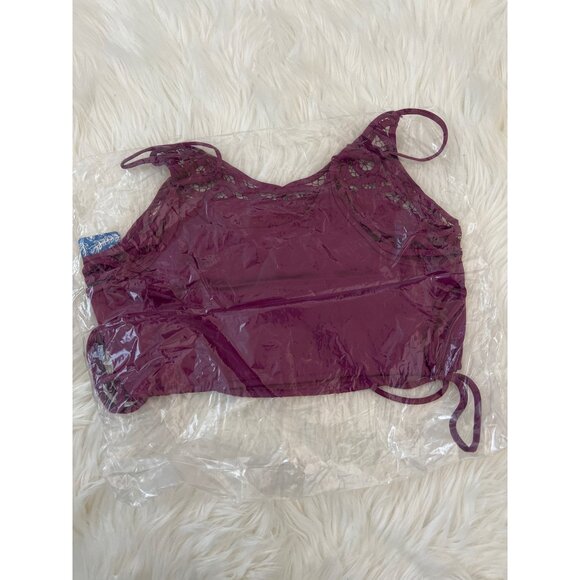 Free People Lace Detail Satin Crop Top With Adjustable Side Ties - Picture 6 of 6